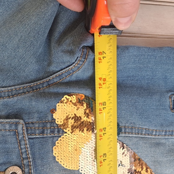 DKNY Girls Denim Jean Jacket Gold Sequin Heart Logo Y2k Stretch Comfy - Picture 8 of 11